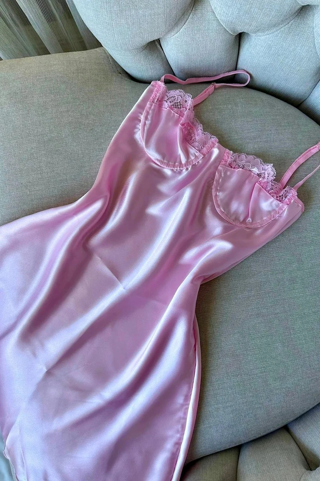 Pink Romantic Satin Babydoll