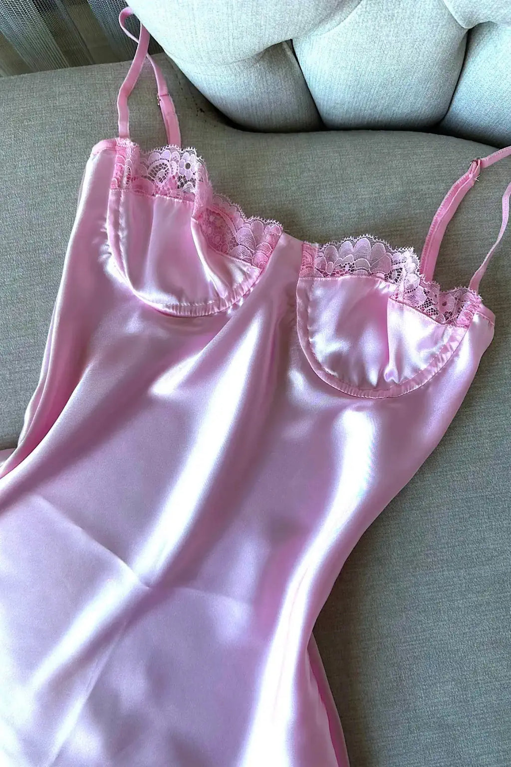 Pink Romantic Satin Babydoll