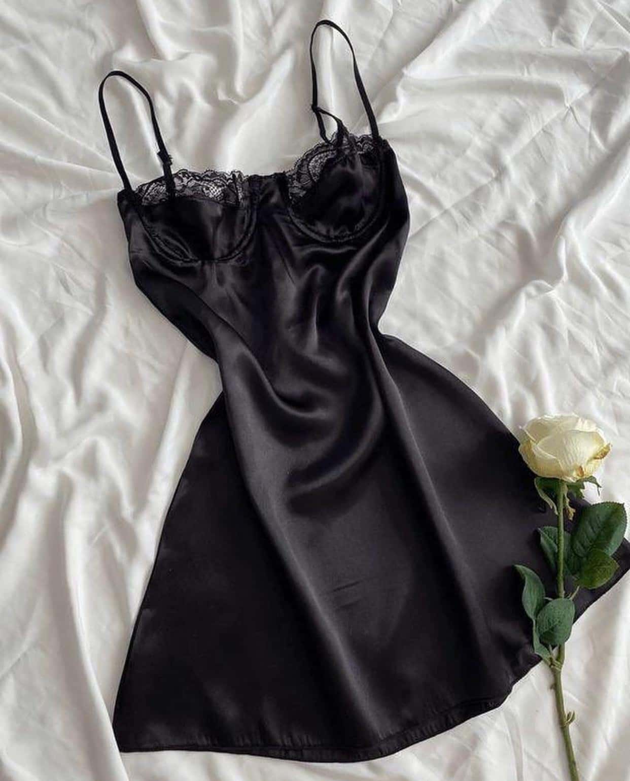 Black Romantic Satin Babydoll