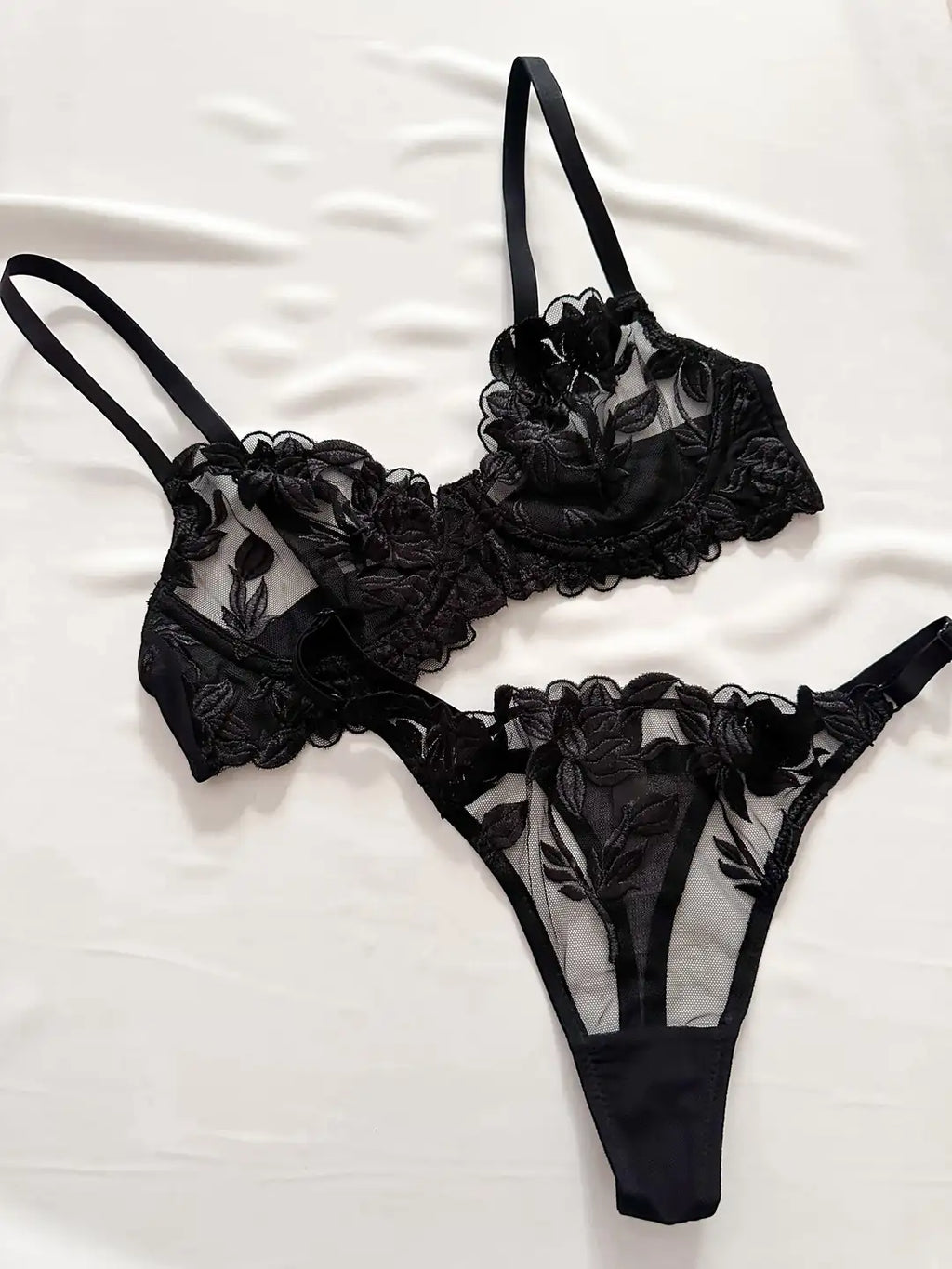 Black Rose Bra Set