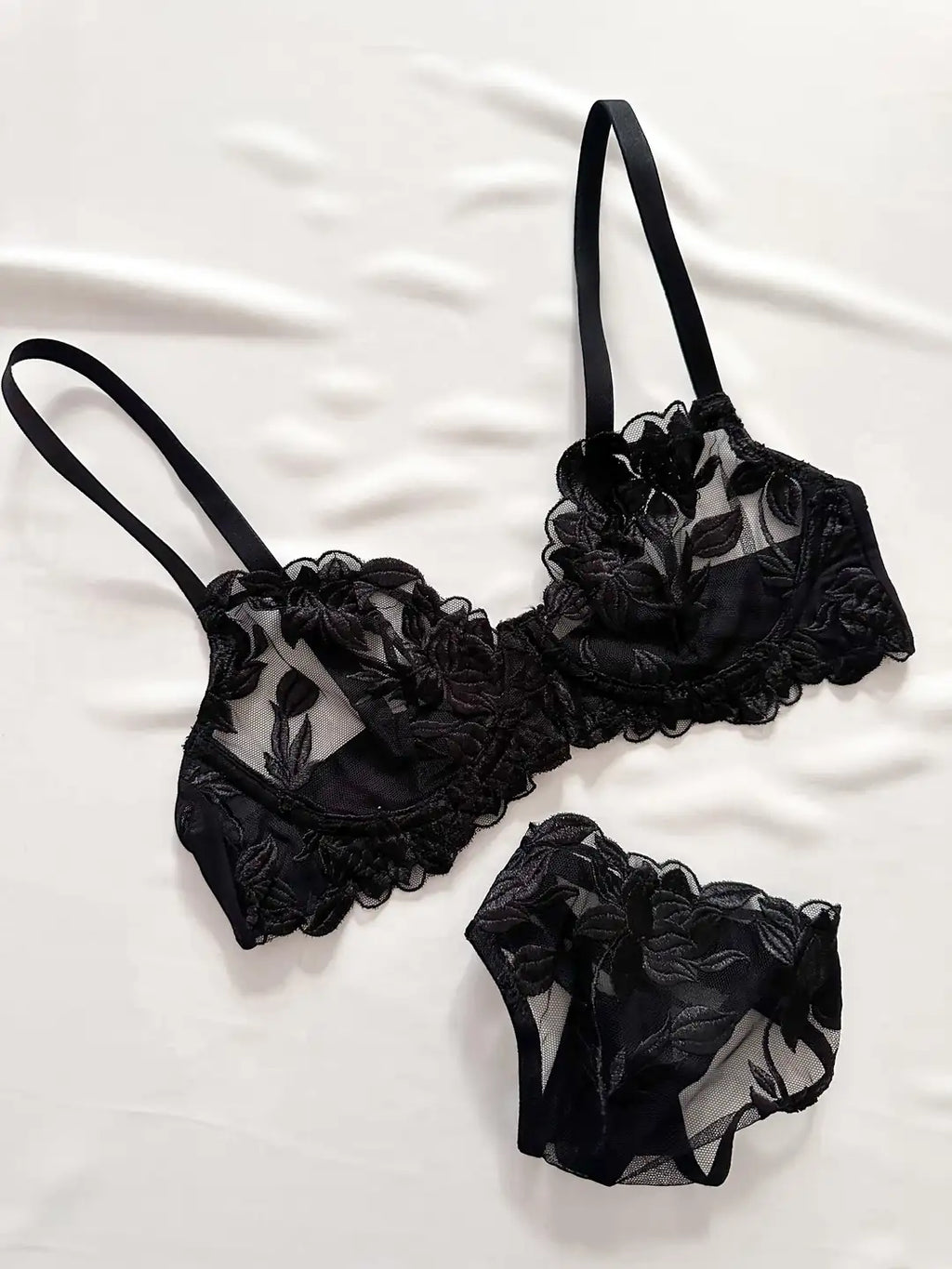Black Rose Bra Set