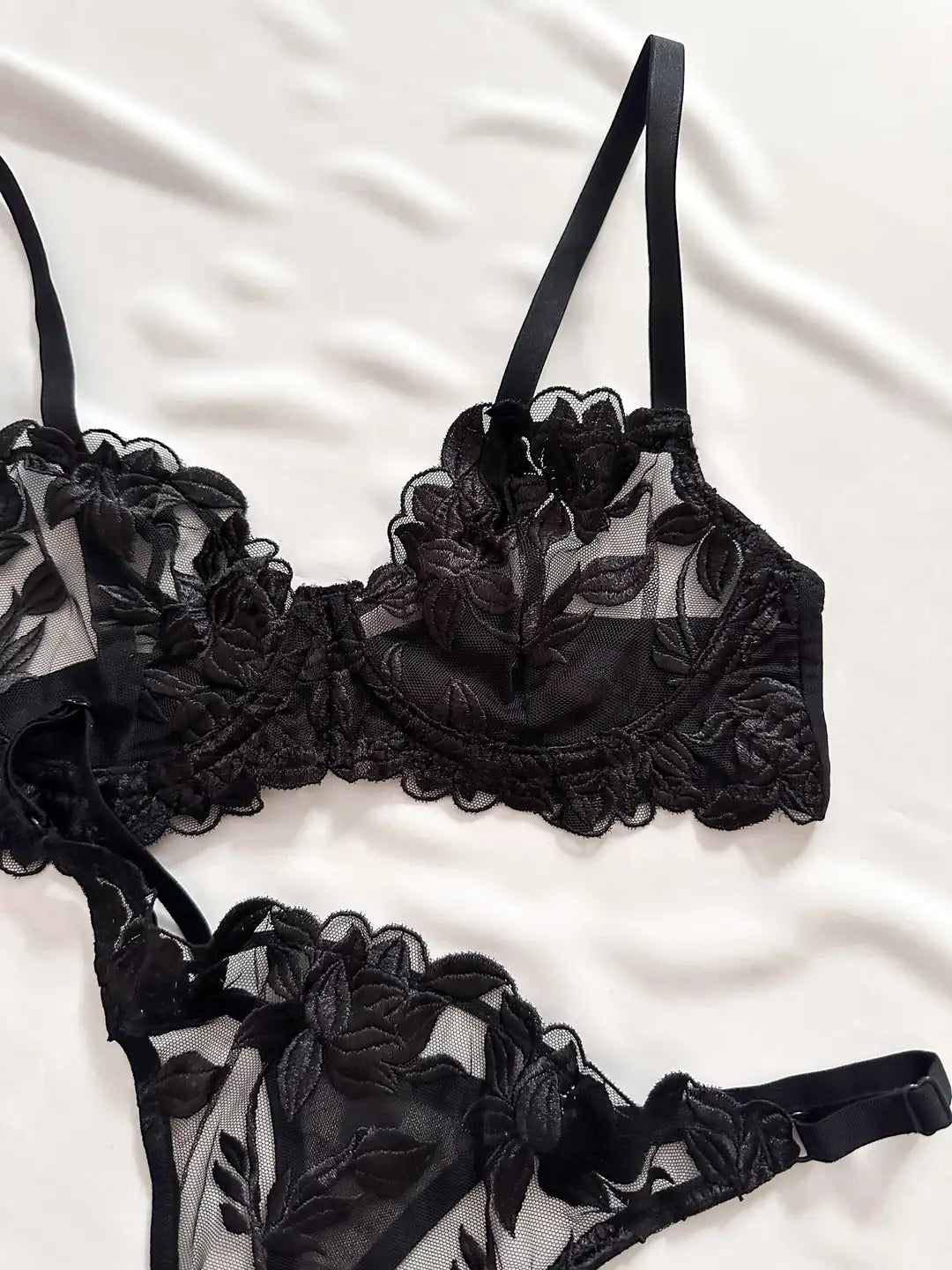 Black Rose Bra Set